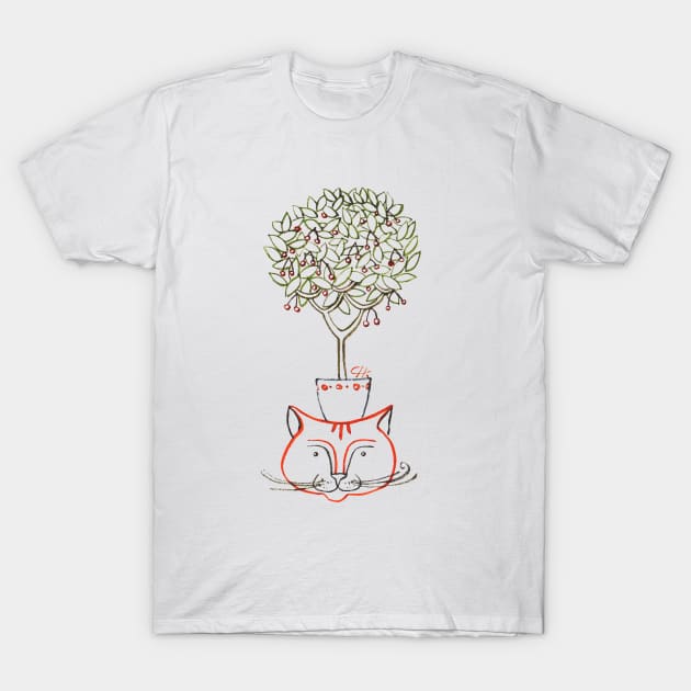 Сat with cherry tree T-Shirt by nataly sova